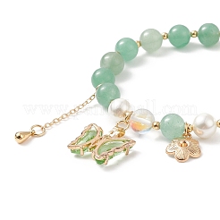 Round Natural Green Aventurine & Shell Pearl Beaded Stretch Bracelet&nbsp;BJEW-TA00191-02