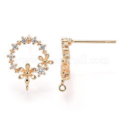 Brass Micro Pave Clear Cubic Zirconia Stud Earring Findings&nbsp;X-KK-T054-51G-NF