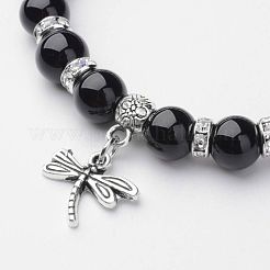 Natural Dyed & Heated Black Agate Charm Bracelets&nbsp;BJEW-G527-A02