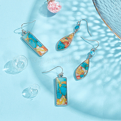 2 Pairs 2 style Teardrop & Rectangle Lampwork Dangle Earrings&nbsp;EJEW-FI0001-17
