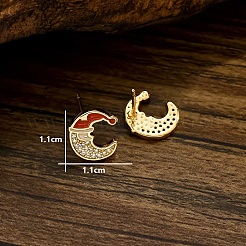 Brass Clear Cubic Zirconia Moon Stud Earrings&nbsp;LV9969