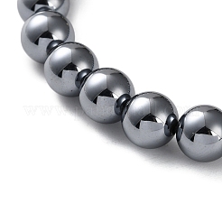 Natural Terahertz Stone & Non-magnetic Hematite Round Beaded Stretch Bracelets for Men Women&nbsp;BJEW-G728-02