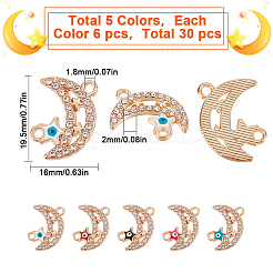 30Pcs 5 Colors Moon Alloy Enamel Connector Charms&nbsp;ENAM-SC0004-23