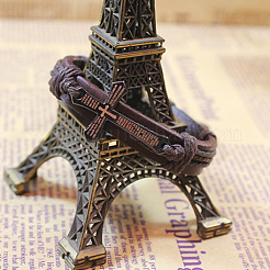 Adjustable Cross with Word Iron Braided Leather Cord Bracelets&nbsp;BJEW-P0001-02A