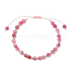 Natural Watermelon Tourmaline Beaded Braided Bead Bracelets for Women&nbsp;BJEW-JB12528-01
