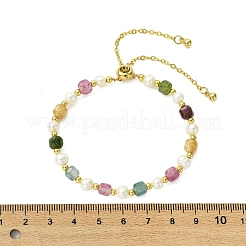 Adjustable Natural Tourmaline & Cultured Freshwater Pearl Beads Slider Bracelets for Women&nbsp;BJEW-JB13609-01
