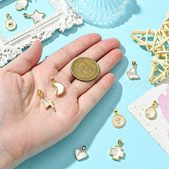 10Pcs 10 Styles Brass Pave Natural White Shell Pendants&nbsp;KK-CJ0002-56
