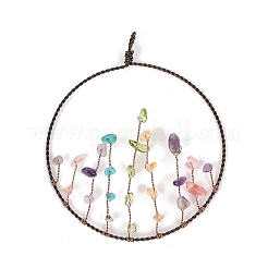 Chakra Natural Mixed Stone Chip Copper Wire Wrapped Big Pendants&nbsp;HJEW-K046-01R