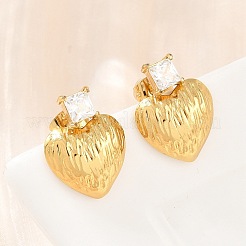 304 Stainless Steel Pave Single Cubic Zirconia Heart Stud Earrings for Women&nbsp;SA-CBAB549-04G