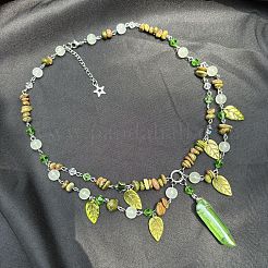 Leaf Pointed Alloy & Glass Pendant Necklaces&nbsp;FS-WGD0F8B-01