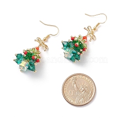 Glass Christmas Tree with Bowknot Dangle Earrings&nbsp;EJEW-TA00104