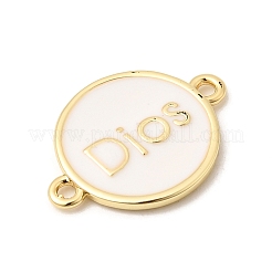 Brass Enamel White Flat Round Links&nbsp;KK-H267-110G-01