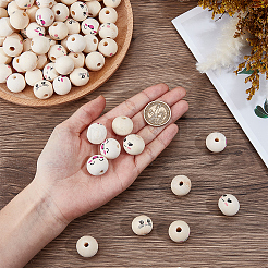 100Pcs 4 Styles Printed Wood European Beads&nbsp;WOOD-GF0002-44
