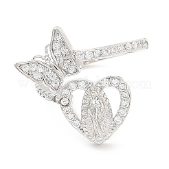 Clear Cubic Zirconia Heart Virgin Mary with Butterfly Open Cuff Ring&nbsp;RJEW-E064-05P