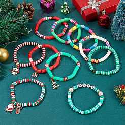 10Pcs 10 Styles Polymer Clay Heishi Beaded Stretch Bracelet Sets for Christmas&nbsp;BJEW-JB06128