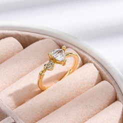 Rack Plating Brass Micro Pave Clear Cubic Zirconia Cuff Finger Rings for Women&nbsp;RJEW-M028-07G