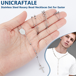 2Pcs 304 Stainless Steel Rosary Bead Necklaces Set For Easter&nbsp;NJEW-UN0001-43