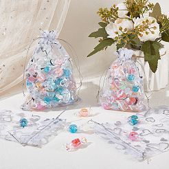 80Pcs 2 Styles Heart Printed Organza Bags&nbsp;OP-BBC0001-04A
