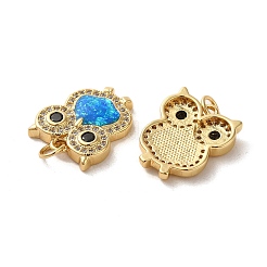 Brass Micro Pave Cubic Zirconia with Synthetic Opal Pendants&nbsp;KK-D096-14G