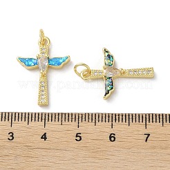 Brass Micro Pave Clear Cubic Zirconia Pendants&nbsp;KK-C045-14G