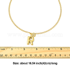 304 Stainless Steel Clear Cubic Zirconia Heart & Letter Pendant Curb Chain Necklaces for Women&nbsp;NJEW-FS00012-27U