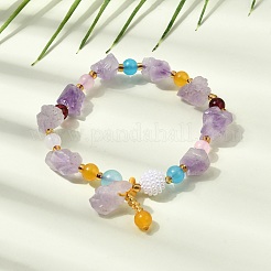 Raw Rough Natural Amethyst Nuggets Charm Beaded Stretch Bracelets for Women&nbsp;GG-CBA2C9C-04