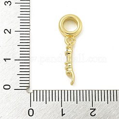 Rack Plating Brass Pave Clear Cubic Zirconia Fork European Dangle Charms&nbsp;KK-Z067-33G