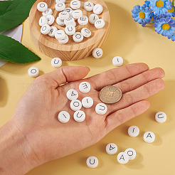 50Pcs 5 Style White Flat Round with Black Letter Silicone Beads&nbsp;SIL-TA0001-49