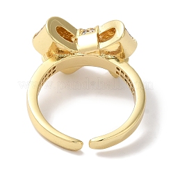 Bowknot Brass Micro Pave Clear Cubic Zirconia Open Cuff Rings for Women&nbsp;RJEW-C098-13G
