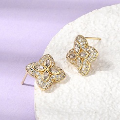 Brass Micro Pave Cubic Zirconia Stud Earrings&nbsp;KK-CBA8324-25G-02