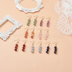 7 Pairs 7 Style Natural Mixed Gemstoone Round Beaded Dangle Earrings&nbsp;EJEW-JE05070