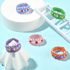 Glass Beaded Stretch Rings for Women&nbsp;RJEW-MZ00005