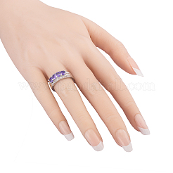 Real Platinum Plated Brass Cubic Zirconia Wide Band Rings&nbsp;RJEW-EE0001-035D