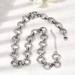 13MM 304 Stainless Steel Textured Round Ring Link Chain Necklaces&nbsp;NJEW-P349-01A-P