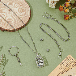 Brass Cable Chain Necklace & Zinc Alloy Dice Set & Iron Split Key Rings & Brass Birdcage Cage Pendant Decoration&nbsp;SJEW-BC00001