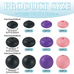 90Pcs 9 Styles Round & Rondelle Silicone Focal Beads&nbsp;SIL-TA0003-57B