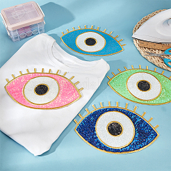 4Pcs 4 Colors Evil Eye Polyester Paillette Appliques&nbsp;PATC-GA0001-16