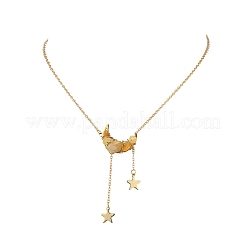 Natural Topaz Jade Chip Beads Moon Pendant Brass Cable Chain Necklaces for Women&nbsp;NJEW-TA00257-02