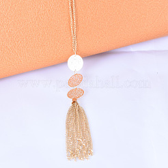 Flat Round Hollow Out Alloy Pendant Tassel Y Necklaces for Women&nbsp;FS-WG37810-01