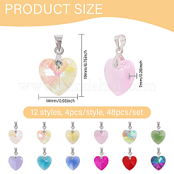 48Pcs 12 Styles Heart Glass Pendants&nbsp;PALLOY-GO00029