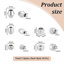 250Pcs 5 Styles 201 Stainless Steel Beads&nbsp;STAS-UN0061-48