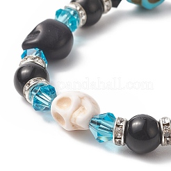 Synthetic Turquoise(Dyed) Skull Braided Beaded Bracelets&nbsp;BJEW-JB09923-01