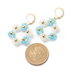 Glass Seed Braided Flower Dangle Leverback Earrings&nbsp;EJEW-JE04998