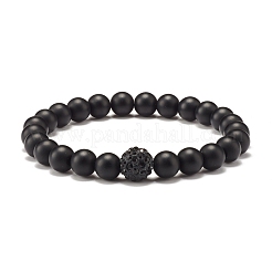 Synthetic Moonstone & Black Stone Round Beads Stretch Bracelets Set&nbsp;BJEW-JB07487
