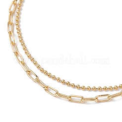 Brass Paperclip Chain and 304 Stainless Steel Ball Chain Double Layer Anklets for Women&nbsp;AJEW-AN00711