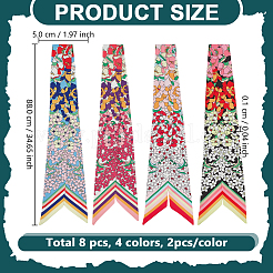 8Pcs 4 Colors Flower Pattern Imitated Silk Fabric Scarf for Women Girls&nbsp;AJEW-GO0004-18