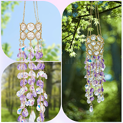 Glass with Iron Hanging Suncatchers&nbsp;AJEW-SP0005-02