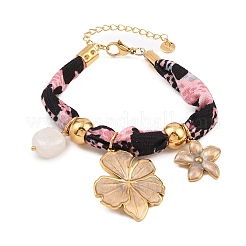 Flower 304 Stainless Steel & Natural Quartz Crystal Charm Bracelets&nbsp;BJEW-P375-01G