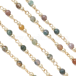 Natural Indian Agate Beaded Round Link Chains&nbsp;AJEW-JB01533-01