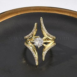 Brass Micro Pave Cubic Zirconia Cuff Open Rings for Women&nbsp;RJEW-L343-09G-01